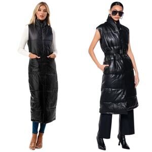 NWOT 36point5 Long Maxi Puffer Vest, Zip Front, Black (Not Shiny) Fits Size XS